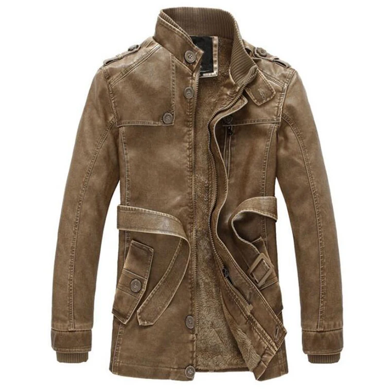 Winter Jacket Men Brand New Windproof Leather Jackets Mens Stand Collar Thicken Fleece Warm Coats Outwear Clothes | Мужская одежда