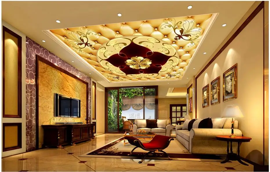 Home Decoration European luxury leather 3D zenith ceiling wallpaper 3d murals | Обустройство дома