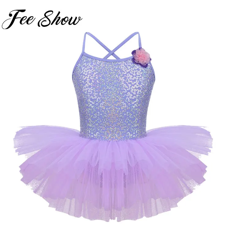 Детские Балетные платья для девочек FEESHOW современные костюмы Одежда танцев трико