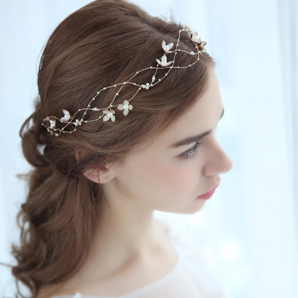 Simple Flower Bridal Hair Vine Headband Headmade Pearls Wedding Headpiece 2018 Women Accessories | Украшения и аксессуары