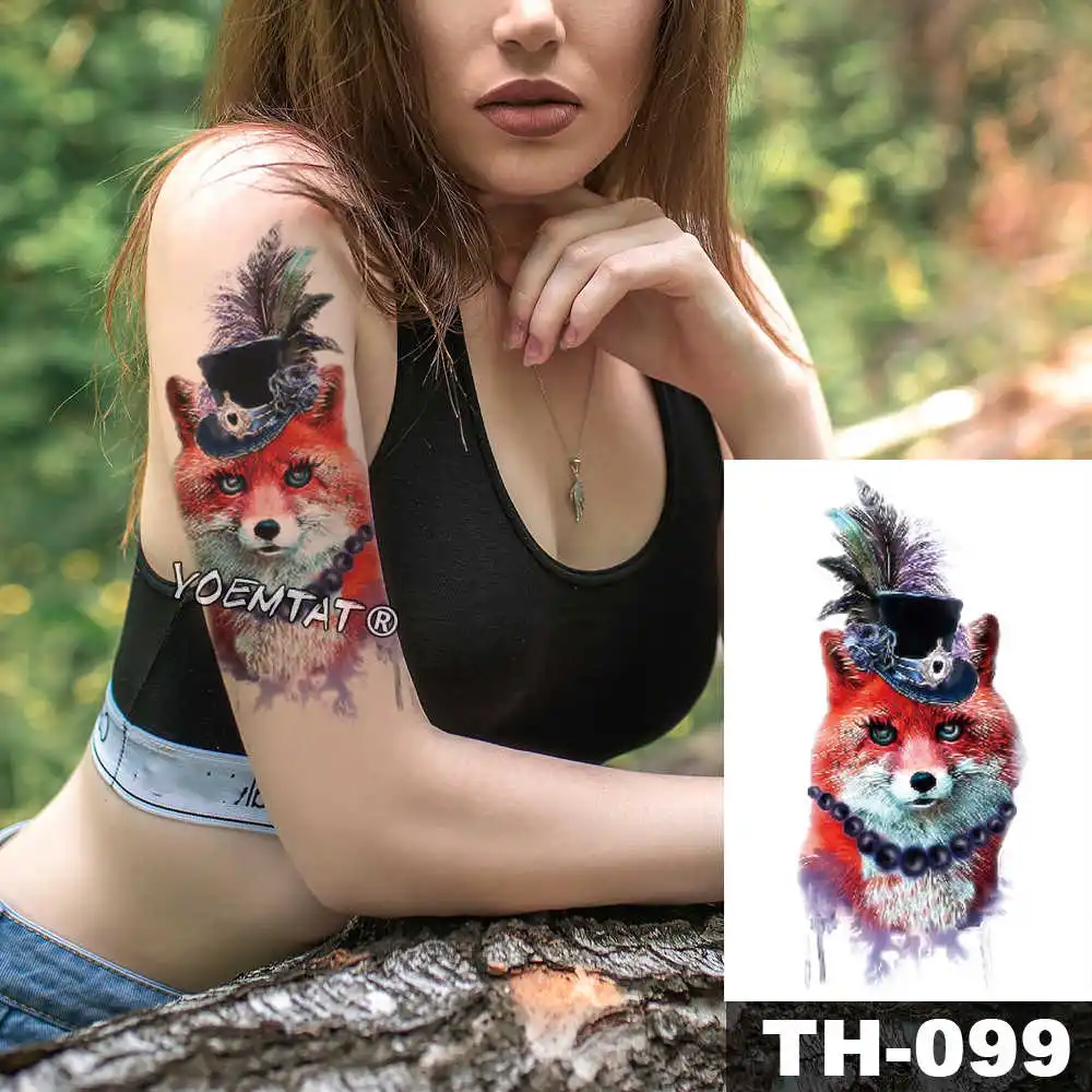 03 1 лист животное поддельные татуировки стикер Волк тигр лиса крутой временный водонепроницаемый боди-арт тату цветной рисунок для женщин и мужчин - Цвет: 03