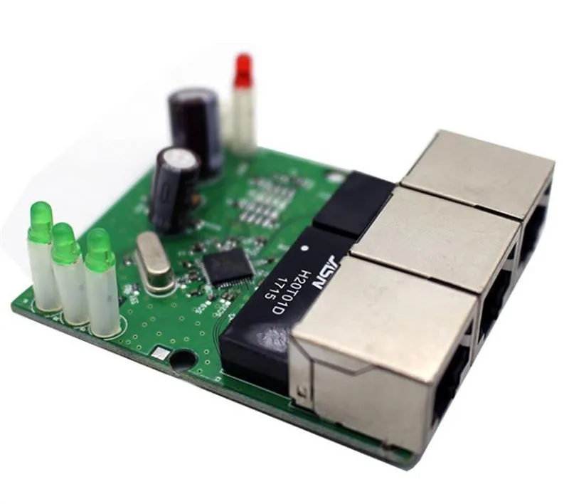 Fast switch mini 3 port ethernet 10 / 100mbps rj45 network hub pcb module board for system integration | Электроника