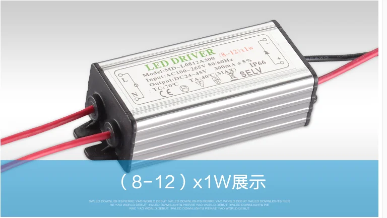 ( 8-12 ) X 1W 12W IP66 Waterproof LED Driver Power Supply Constant Current AC 100 - 265V to DC 24V -43V 240mA -300mA for | Лампы и