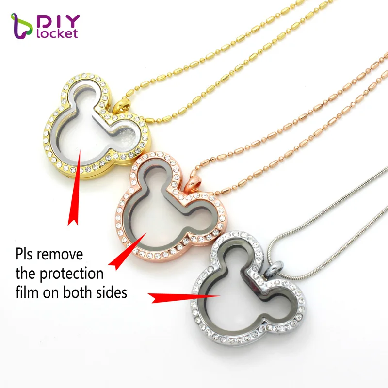 Diylocket1PC золото/розовое золото Микки живой кулон горный хрусталь магнитное стеклянное с крылышками ожерелье с медальоном сплава с бесплатной цепочкой