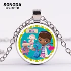 Детское ожерелье SONGDA Doc Mcstuffins с мультяшным рисунком, фигурка девочки, узор, стеклянный кабошон, игрушка, кулон, ожерелье, Детская бижутерия, подарок