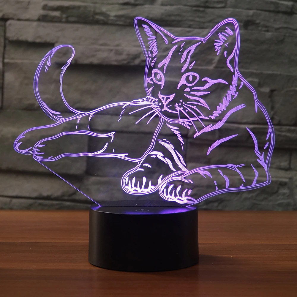 Кошачий дизайн 7 меняющихся цветов 3D Акриловый светодиодный ночник Премиум видов