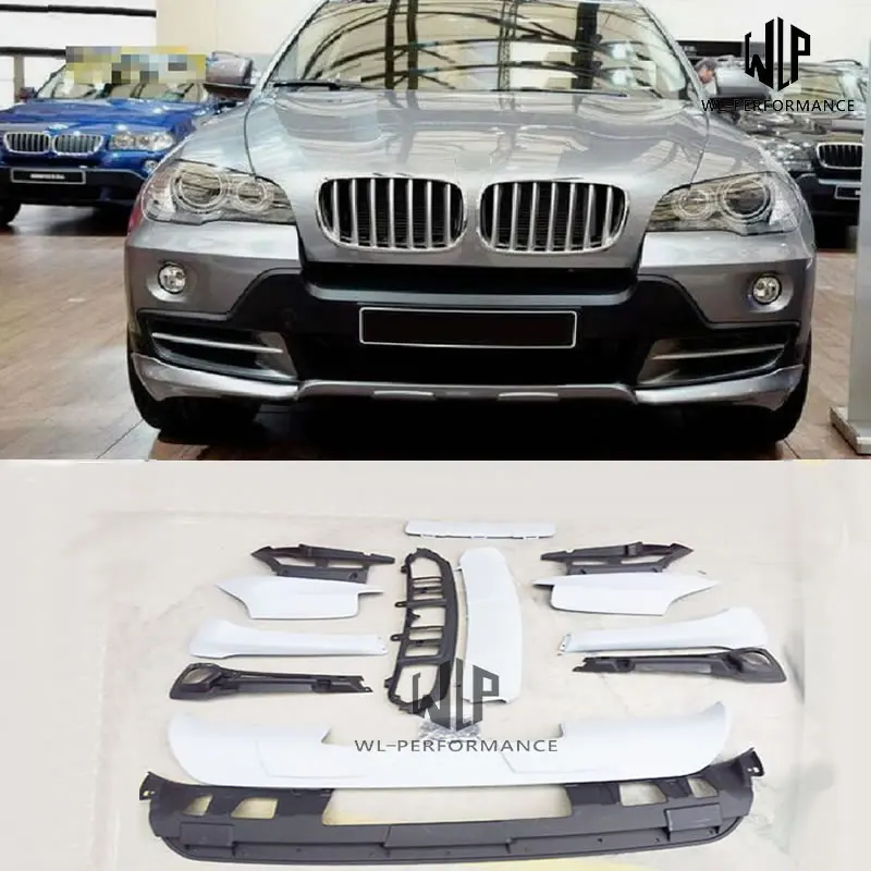 E70 PP Неокрашенный комплект кузова автомобиля передний сплиттер задний диффузор