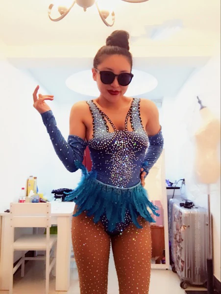 2021 Women New Blue Super flash rhinestones bodysuit Shiny Rhinestone Rompers sexy costumes dancer show nightclub bar jumpsuit