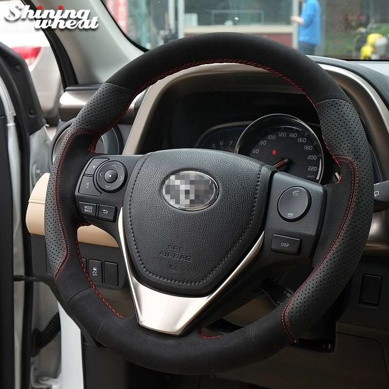 Блестящий пшеничный черный кожаный замшевый чехол на руль для Toyota RAV4 2013- Corolla- Auris 2013- Scion iM