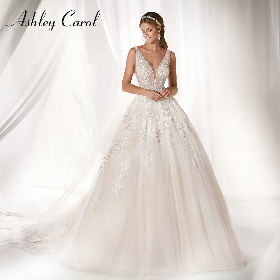 

Эшли Карол свадебное платье трапециевидной формы 2022 сексуальное v-образным вырезом без спинки бисером аппликации романтическое платье невесты принцесса свадебные платья