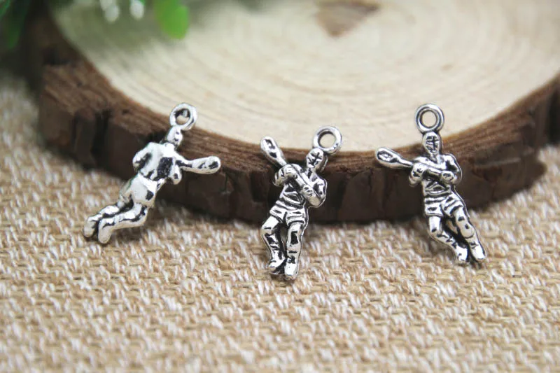 25 шт Лакросс Плеер амулеты Софтбол плеер Шарм в античном стиле серебро 3D Подвески