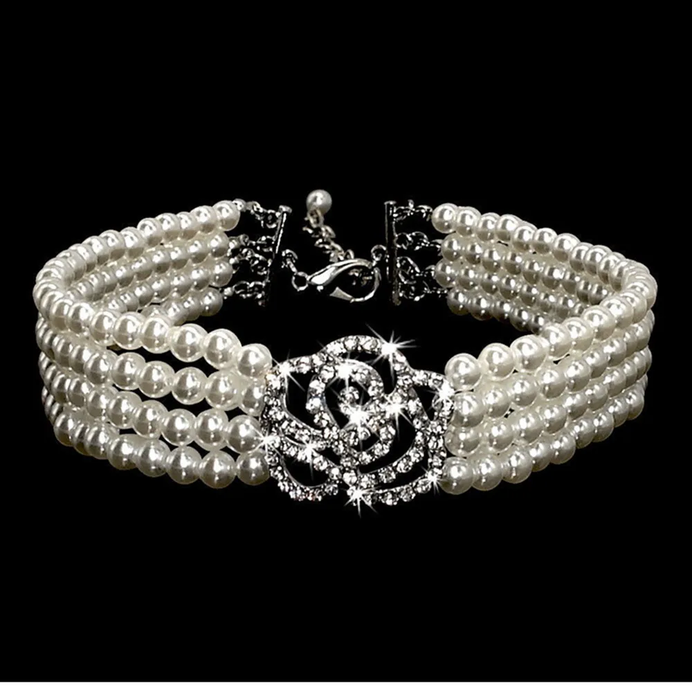 4-рядные Жемчужины для домашних животных с украшением в виде цветка подвеска