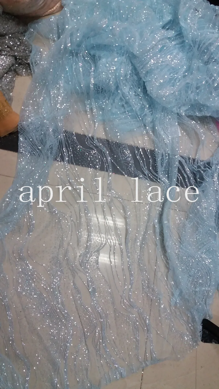 5 ярдов HL001 Блестящий светло голубой сетчатый тюль кружевная ткань для индийских