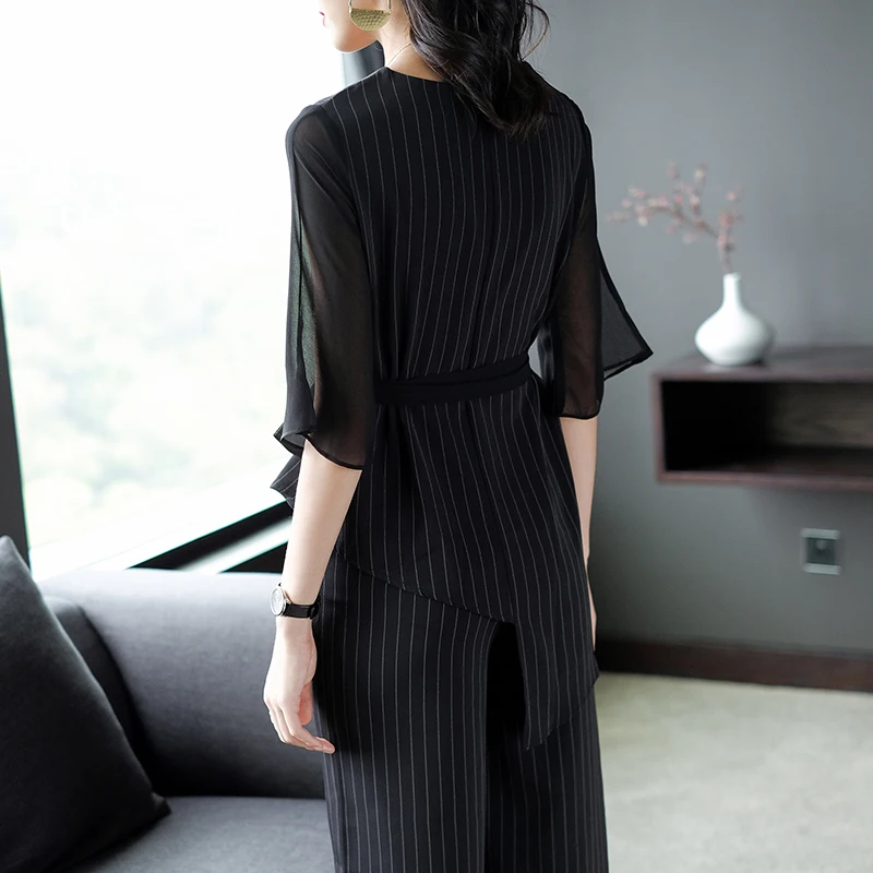 Office Lady 2 Piece Set Women Stripe Conjunto Feminino Palazzo Pants Ensemble Femme Deux Pieces Ol Women's Summer Suit Ukraine |