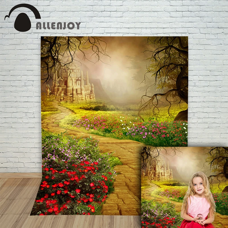 Фотофоны Allenjoy с изображением замка весенние цветы дорога сказочный фон для