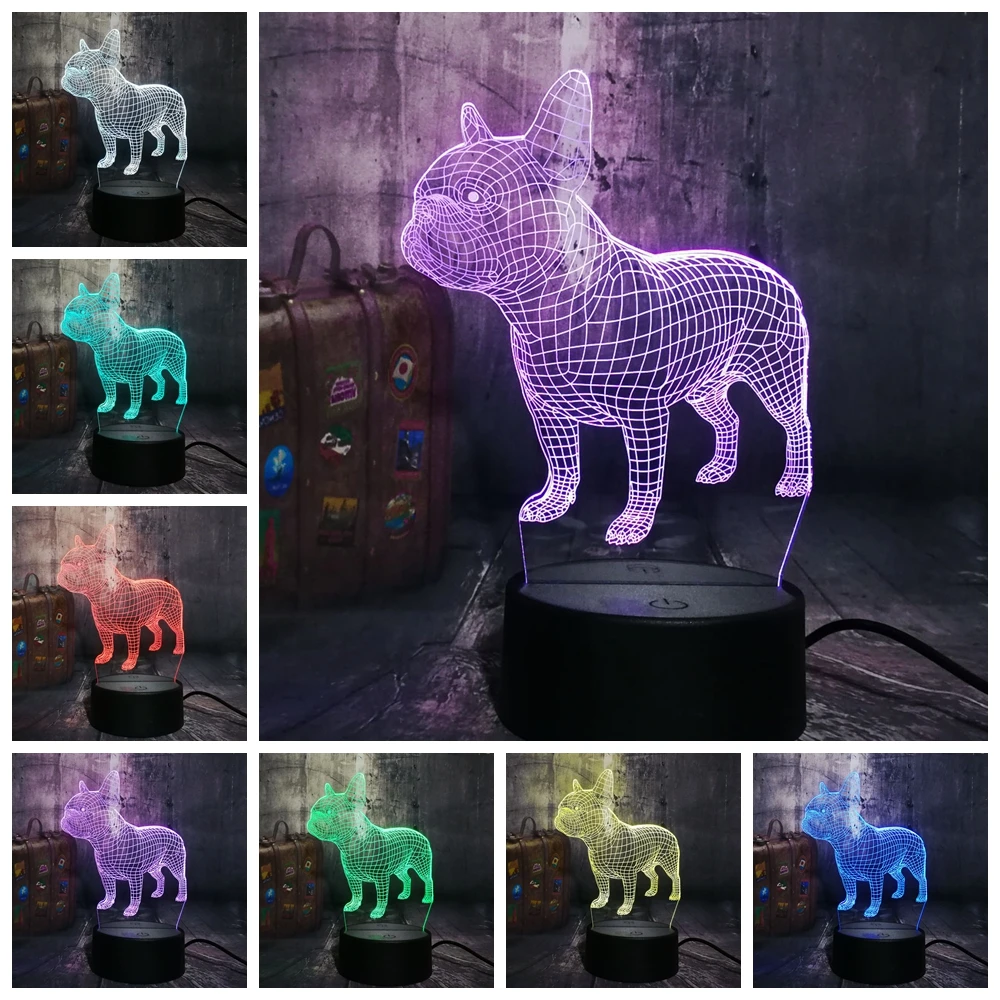 Светодиодная настольная 3d лампа amрой французский бульдог милый щенок RGB ночник USB