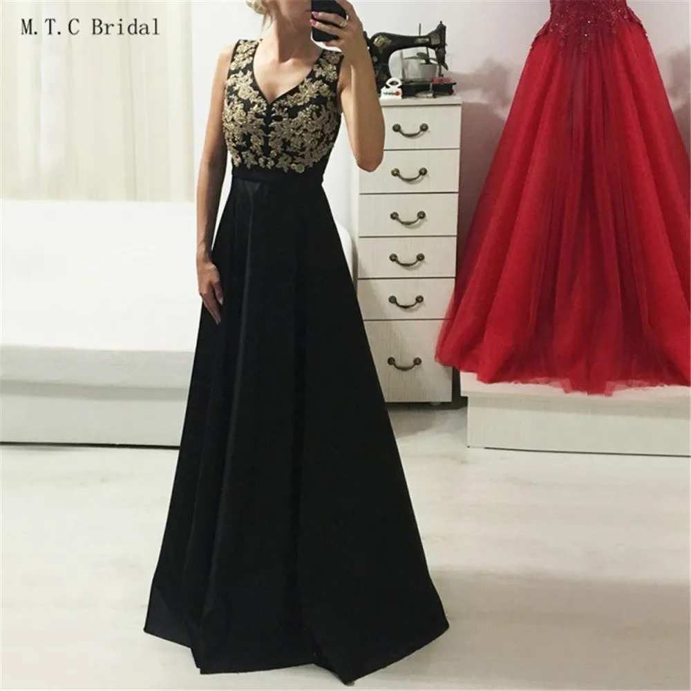 

Elegant Mermaid Black Evening Dress Long 2019 New Arrival V Neck A Line Floor Length Satin Prom Gowns Hot Selling Party Dresses