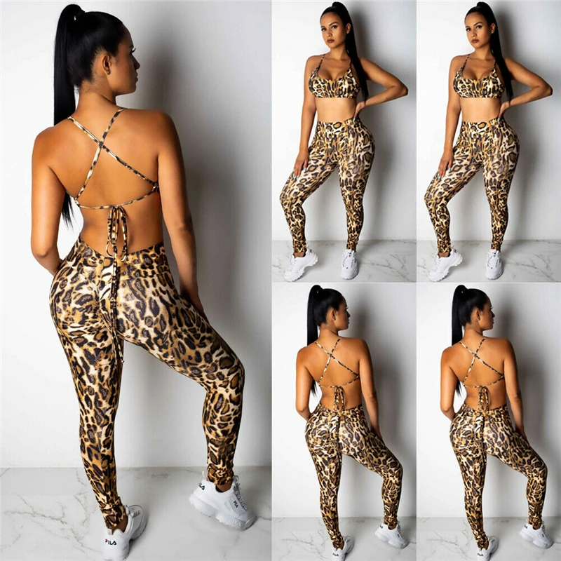 Женские спортивные комплекты леопардовая спортивная одежда из 2 предметов: Топ +
