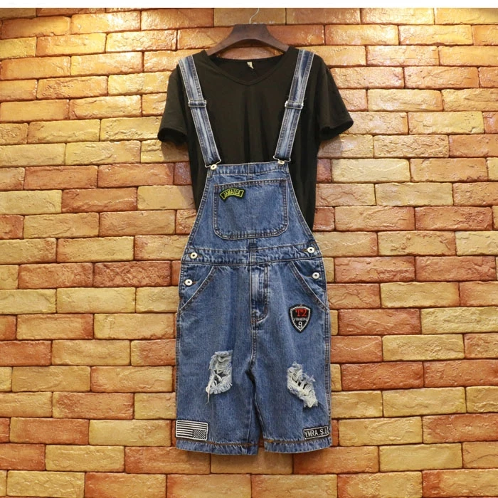 2017 тренд моды Лето Мужской Цельный джинсовый комбинезон джинсовые шорты мужские