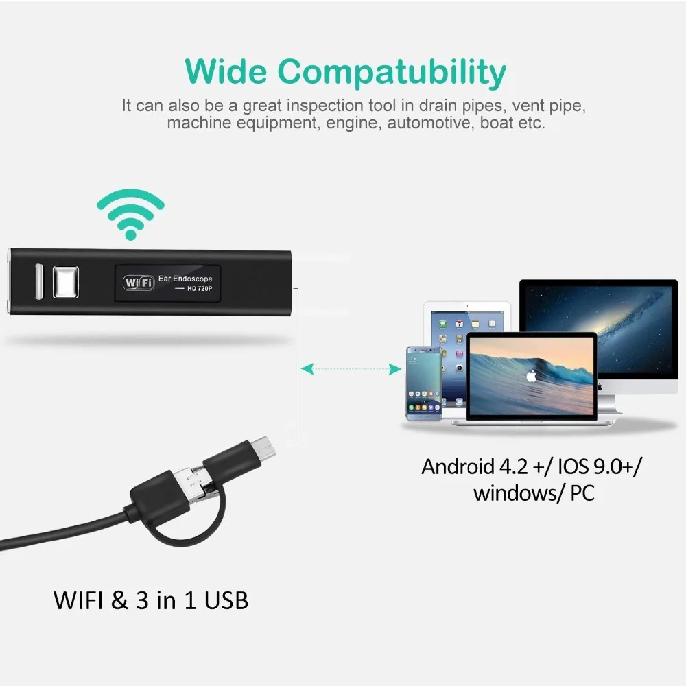 SPIED CAT wifi эндоскоп камера беспроводная Ушная камера 1.3MP USB ушной эндоскоп для чистки 2 м 3,5 м 5 м 10 М камера жесткий кабель трубка