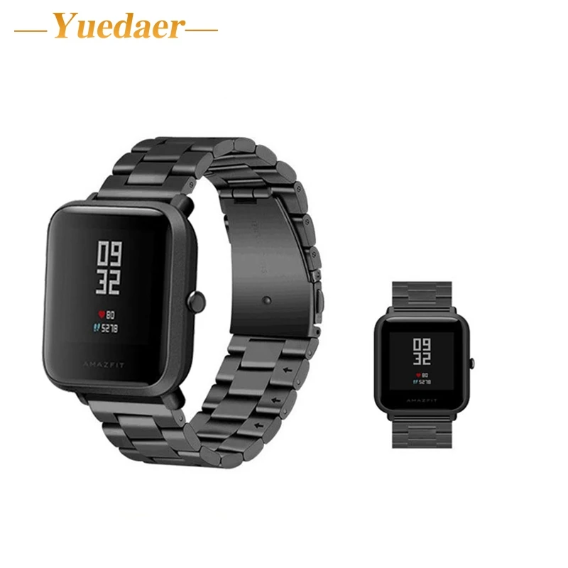 Yuedaer нержавеющая ремешки для xiaomi huami amazfit Bip BIT PACE Lite Молодежные умные часы 20 мм роскошный бизнес ремешок для часов браслет