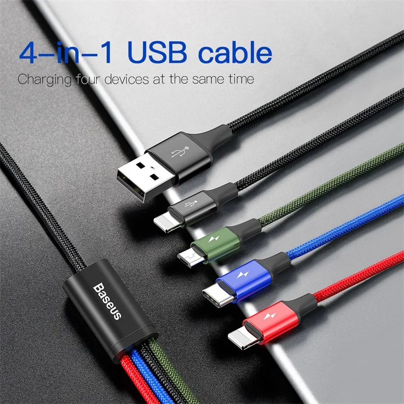4 в 1 мульти зарядное устройство usb кабель для iPhone Samsung huawei xiaomi зарядный передачи