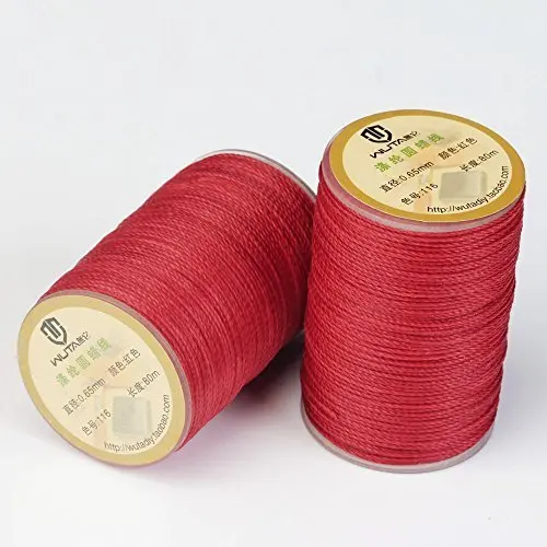 Red-1spool WUTA, 0,65 мм, вощеная нить, полиэстер, 23 Цвета, ручной шнур для шитья, кожевенные инструменты, 3 нити, скрученные вместе/не легко разлетаться - Цвет: Red-1spool