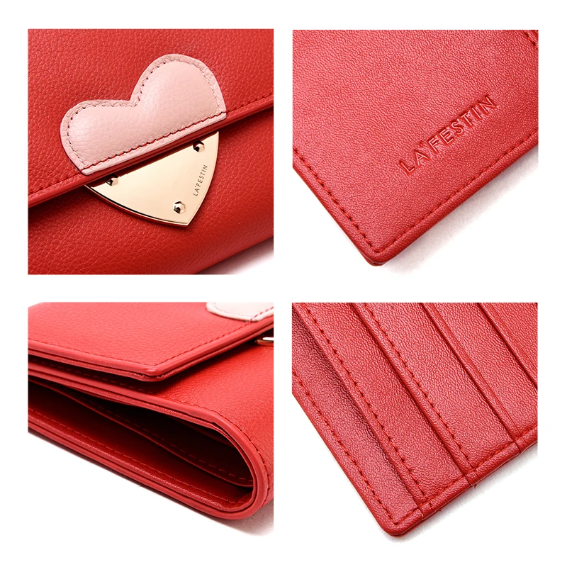 LAFESTIN женский кошелек из натуральной кожи с сердечками короткое стильное