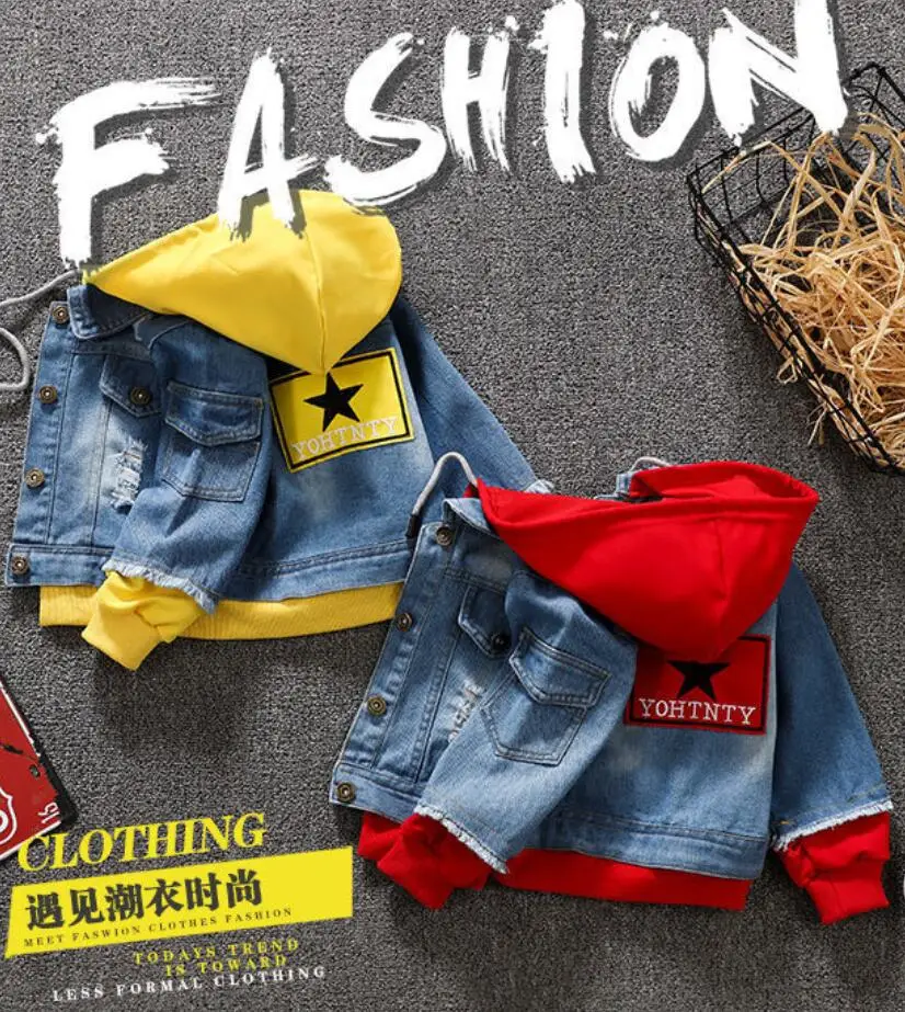 Boy girl Denim Jackets kids jeans coat Children splice Outerwear clothing Spring Autumn boy hooded sport Clothes For 1-6T | Детская