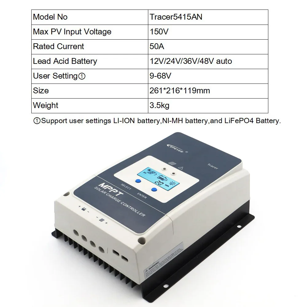 Tracer5415AN EPEVER MPPT Контроллер заряда для фотоэлектрических систем Tracer 100A 80A 60A 50A 40A 30A 20A 10A Батарея Зарядное устройство регулятор панель солнечных батарей - Цвет: Tracer5415AN