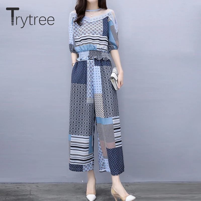 Trytree/весенне летний женский костюм из двух предметов повседневные богемные Топы +