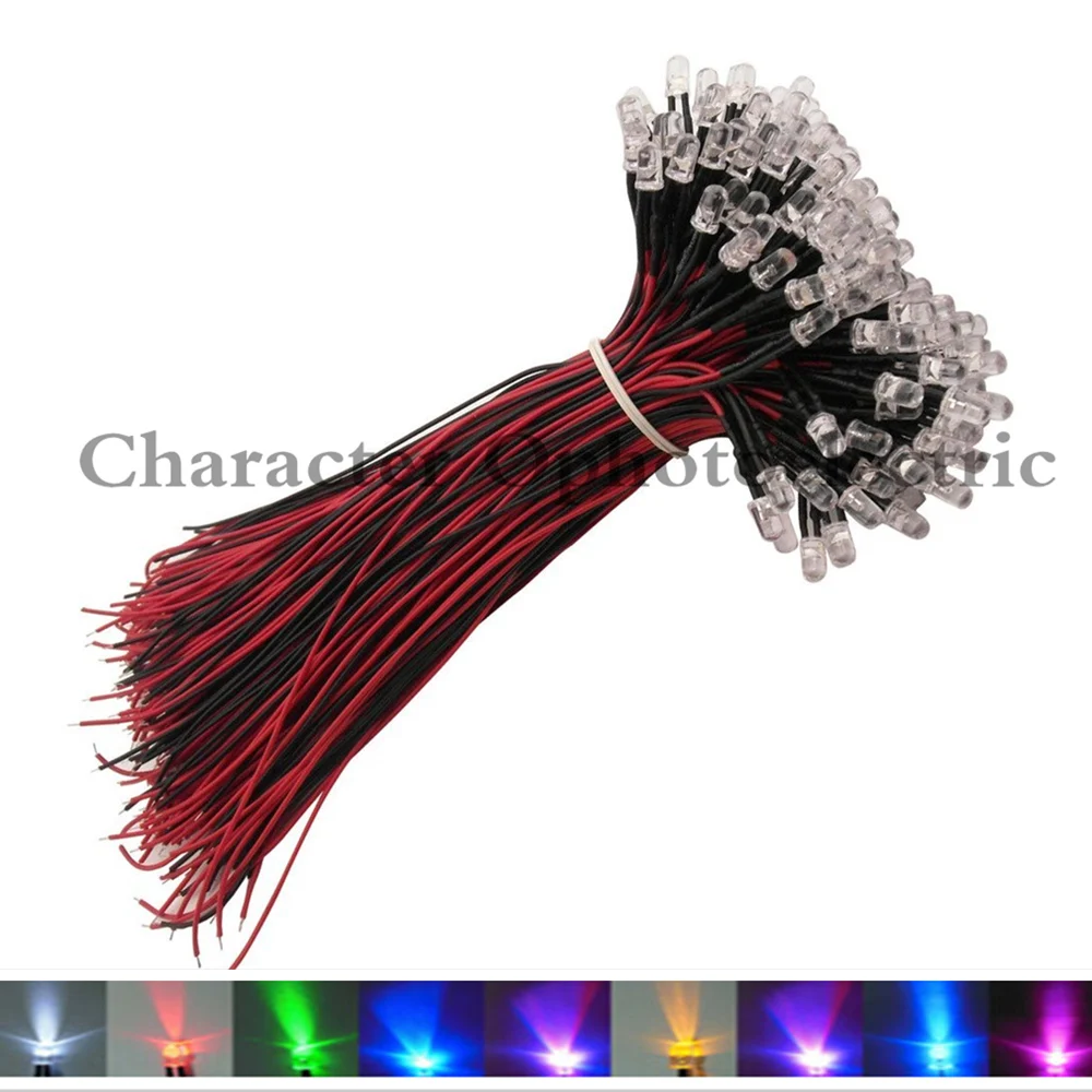 

50pcs 3mm/5mm Red/Green/Blue/RGB 3V 5V 12V DC Round Pre-Wired Water Clear LED