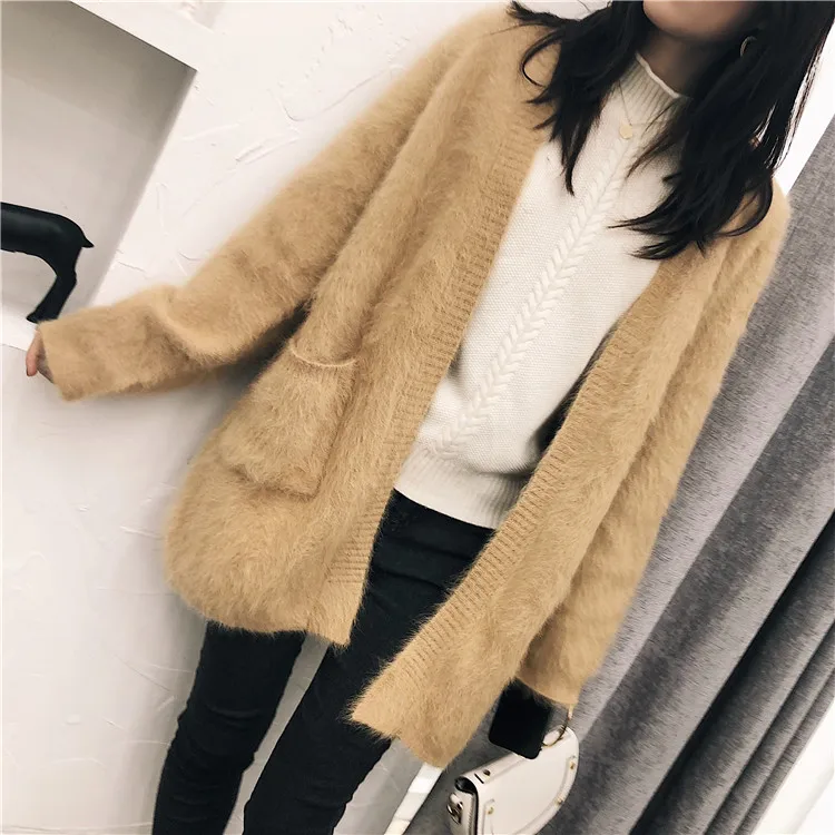 2022 Winter women mink cashmere cardigan warm soft fluffy Angola any size real nature 100% mink cashmere sweater cardigan Z552