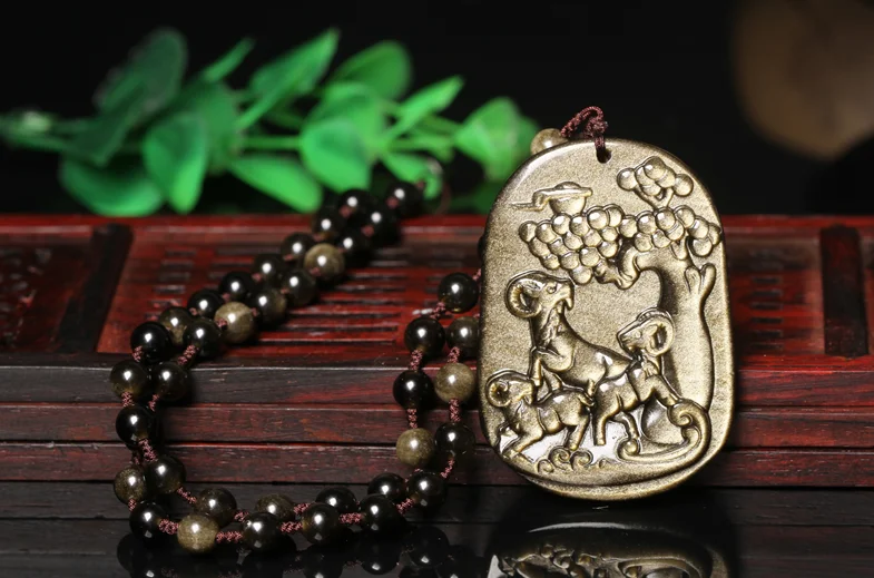 WAN natural Gold stone Three sheep Kaitai Pendant Men and women 52*37*8MM necklace Jewelry | Украшения и аксессуары