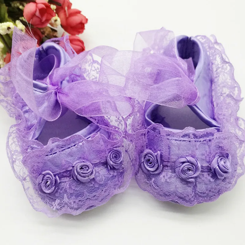 Purple Princess Принцесса Вечерние цветочные кружева мягкая подошва детская обувь, Новорожденные Девочки обувь противоскользящие кроссовки предходунки малыш 0-12 м - Цвет: Purple Princess