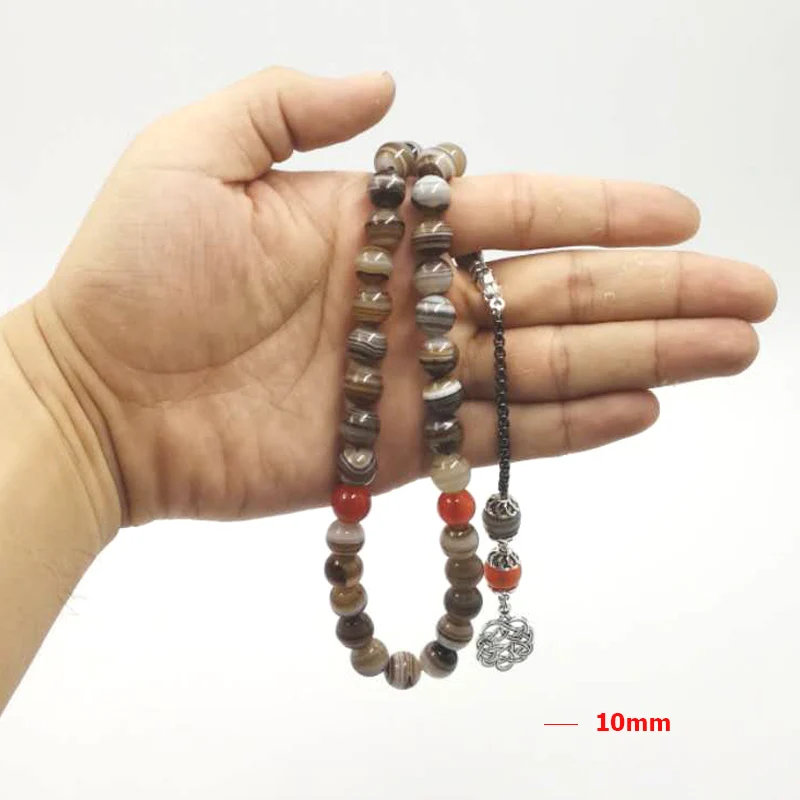 Человека Tasbih натуральные Агаты в полоску с красной Агаты четки 33 ислам misbaha подарок для Ramdan браслет 66 99 бусины из камня четки
