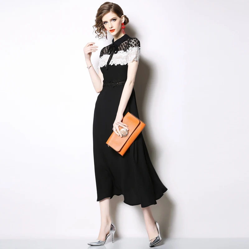 Young Gee летнее кружевное черное платье с цветочным принтом для работы повседневное