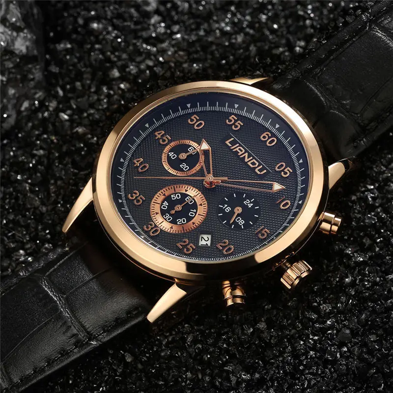 LIANDU хронограф повседневные часы мужские роскошные брендовые кварцевые