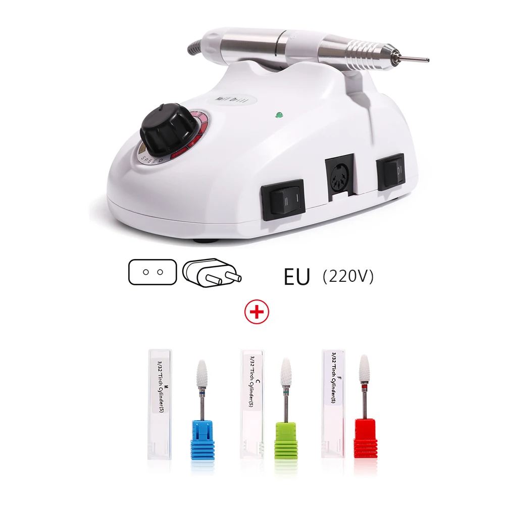 220V EU PLUG 3 BIT 30000 об/мин маникюрный станок, электрические сверла для ногтей, педикюр, инструменты, пилка, мощный фрезерный станок для маникюрных фрез, аксессуары - Цвет: 220V EU PLUG 3 BIT