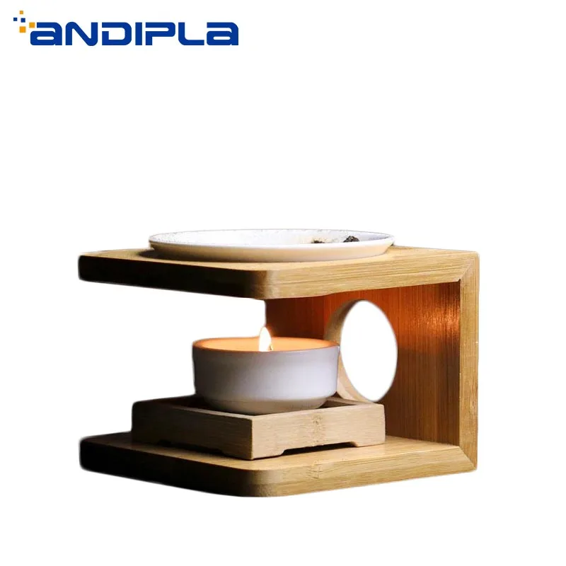 Керамическая курильница в бамбуковой рамке подсвечник ароматические свечи