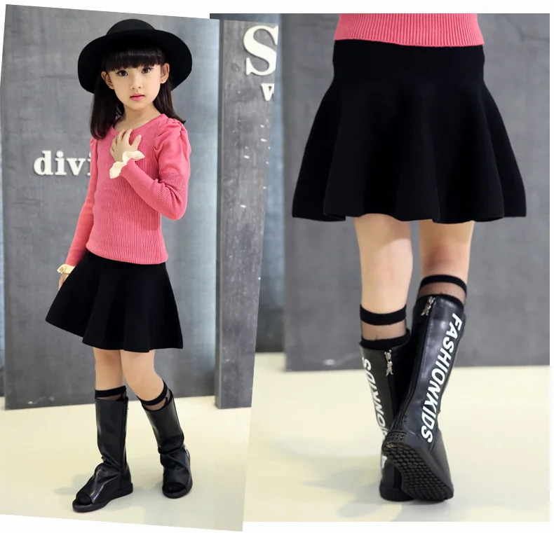 Новая корейская детская весенне осенняя универсальная вязаная юбка принцессы