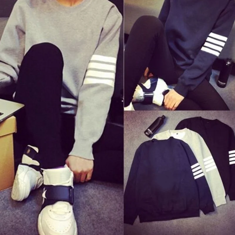 Модная осенне зимняя Толстовка для мужчин и женщин полосатая с длинным рукавом