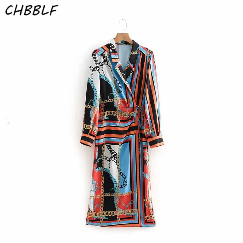 CHBBLF для женщин chic цепи узор обёрточная бумага платье галстук бабочка ремень с