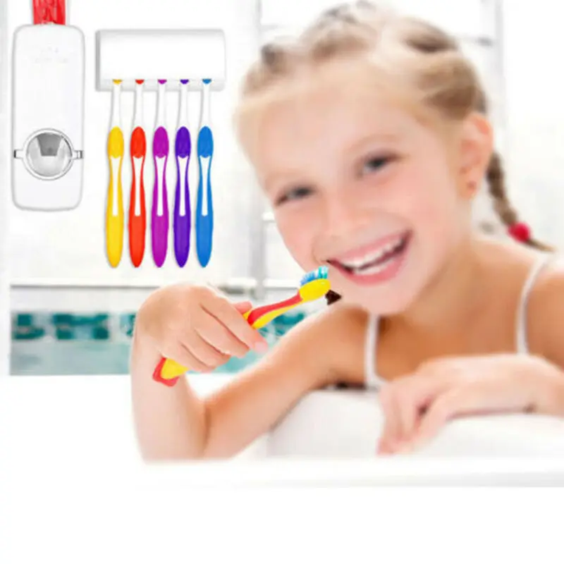 2018 Hot Selling White Automatic Toothpaste Dispenser + 5 Toothbrush Holder Set Wall Mount Stand | Дом и сад