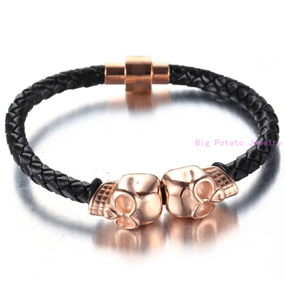 5 мм * 20 см Новый мужской черный кожаный браслет с серебряным золотым розовым