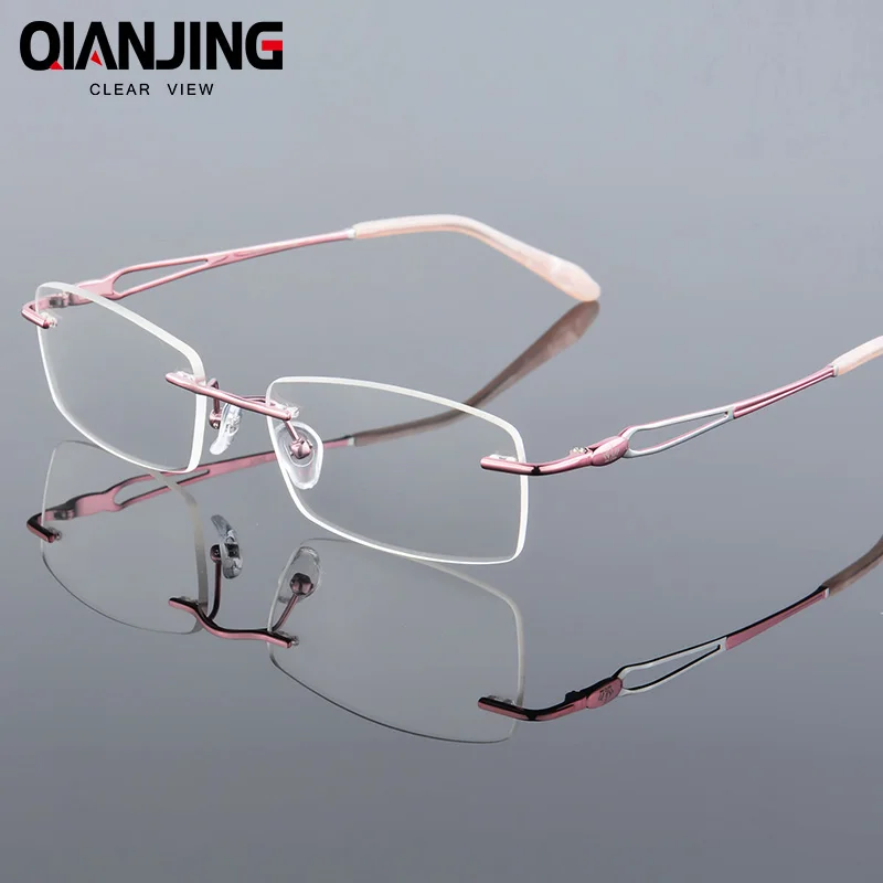 QIANJING Титан близорукость без оправы очки Памяти Квадратные очки Оптические очки с оправой женские брендовые дизайнерские 613