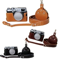 new genuine leather camera case for fujifilm x100s x100t x100 camera half bag cover open battery design strap mini case