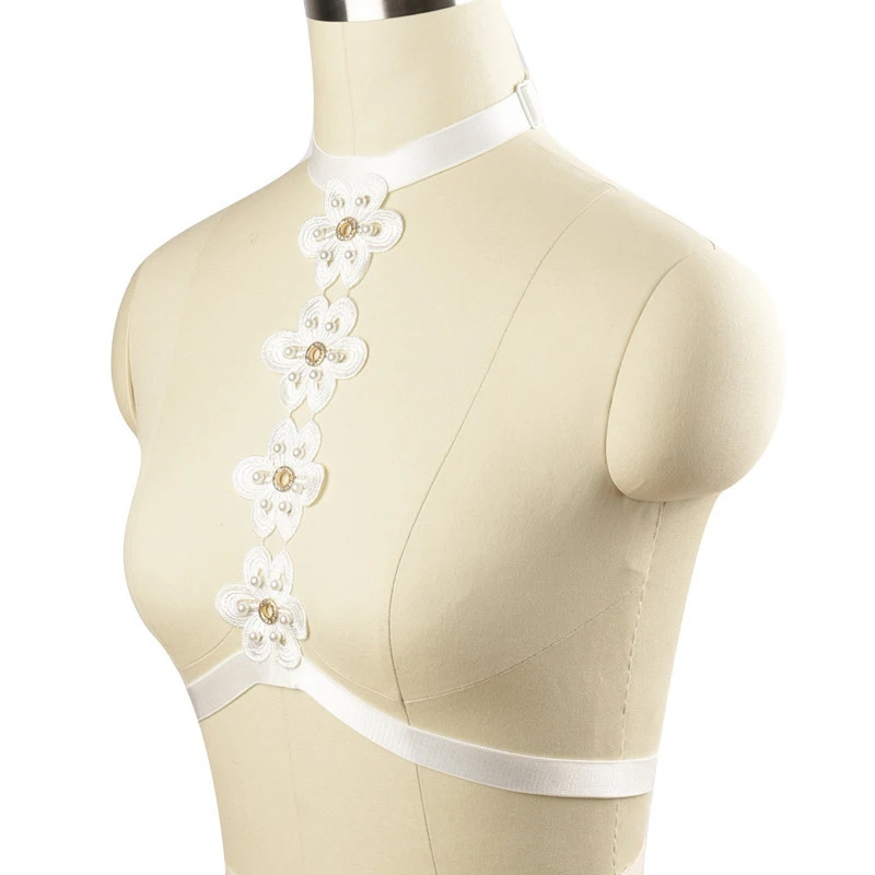 Портупея с белыми цветами портупея для тела в стиле &quotЛолита&quot открытая