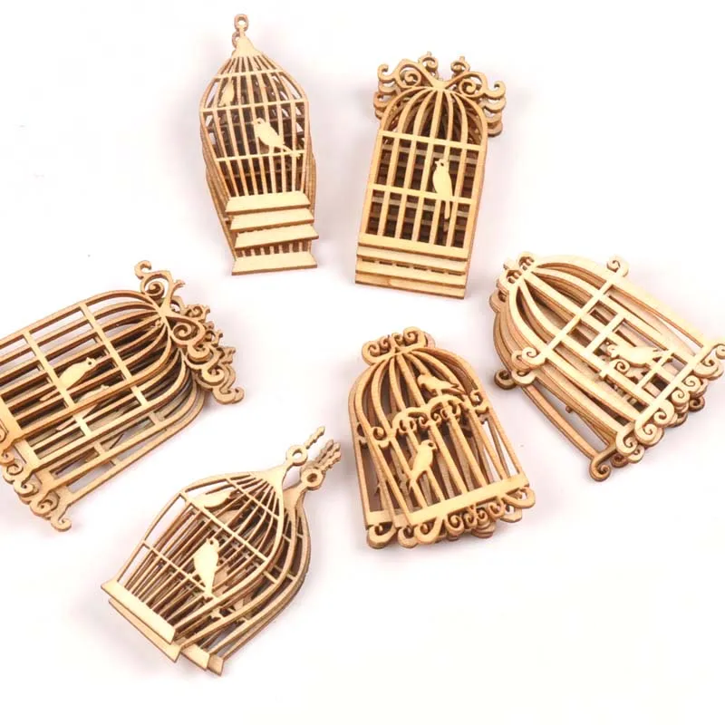 24pcs 35x52mm Birdcage Wooden Ornament Natural Wood Decoration DIY Carfts For Embellishments Home Decor Handmade Arts m1743 | Дом и сад