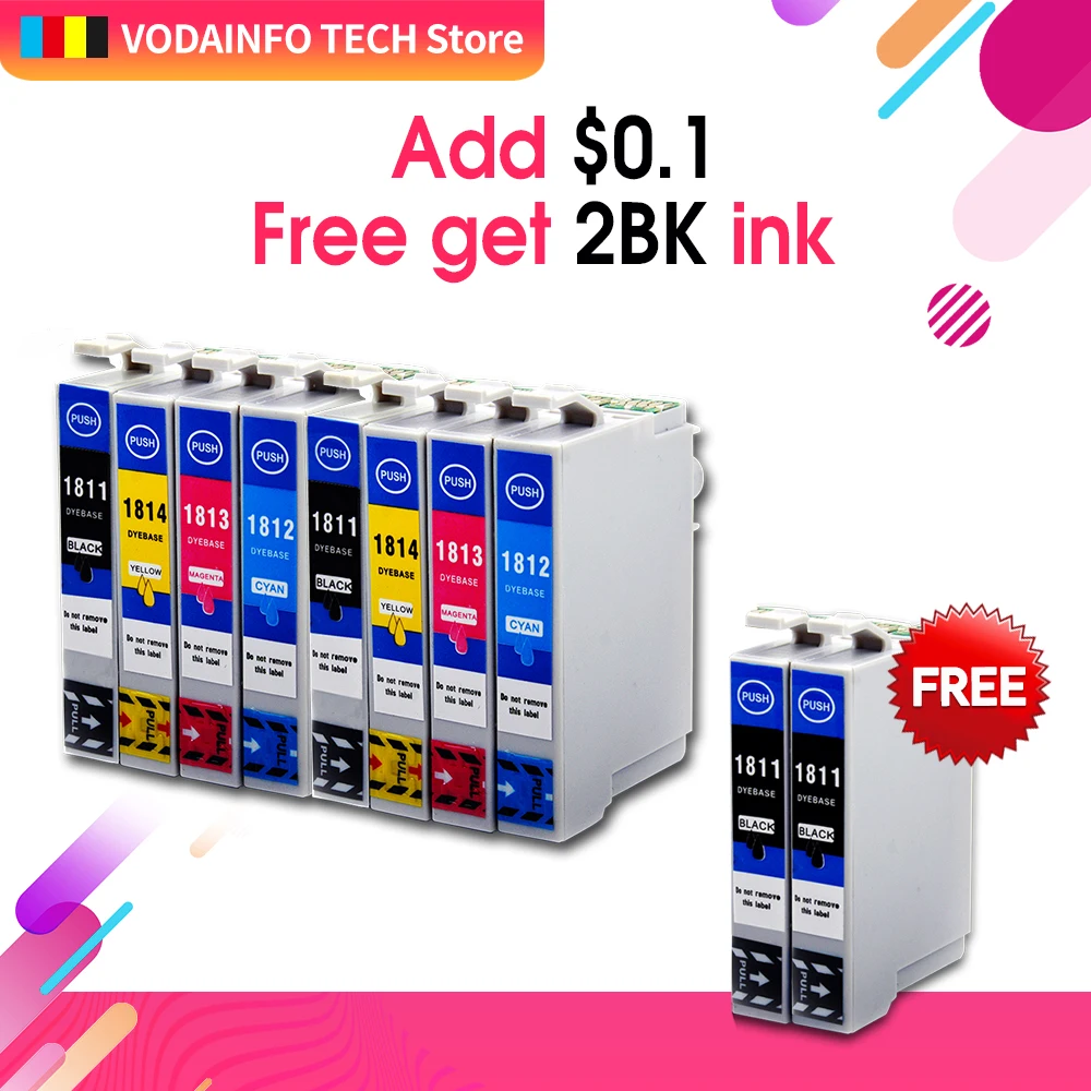 Картридж совместимый с T1811-T1814 для принтеров EPSON XP-212 XP-215 XP-312 XP-315 XP-412 XP-415 XP-225 XP-322